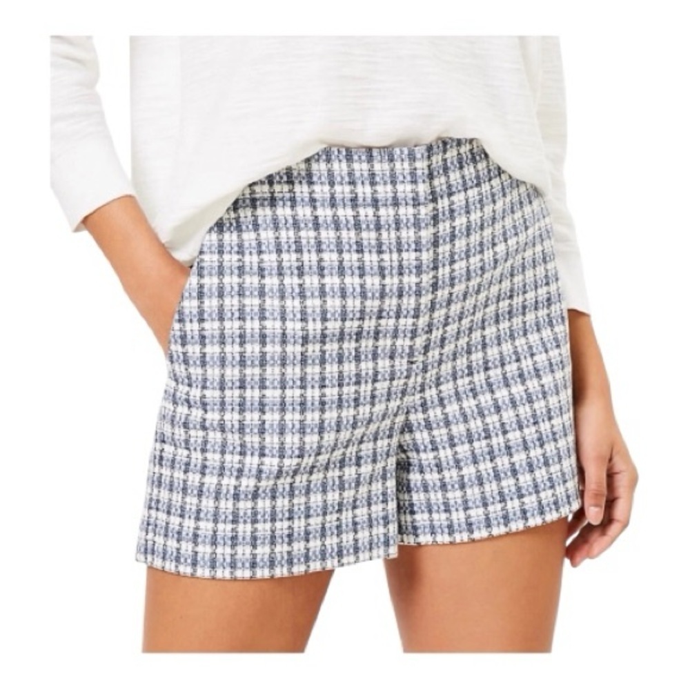 LOFT Blue White Tweed Plaid Shorts | Textured Dressy Casual | Size 6